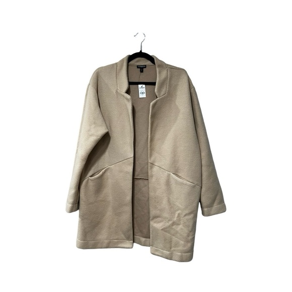 NWT EXPRESS Tan Faux Wool Oversized Maxi Pea Coat Sz L - Picture 2 of 6